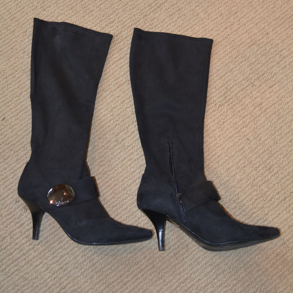 Black Stretch Suede High Heel Boots